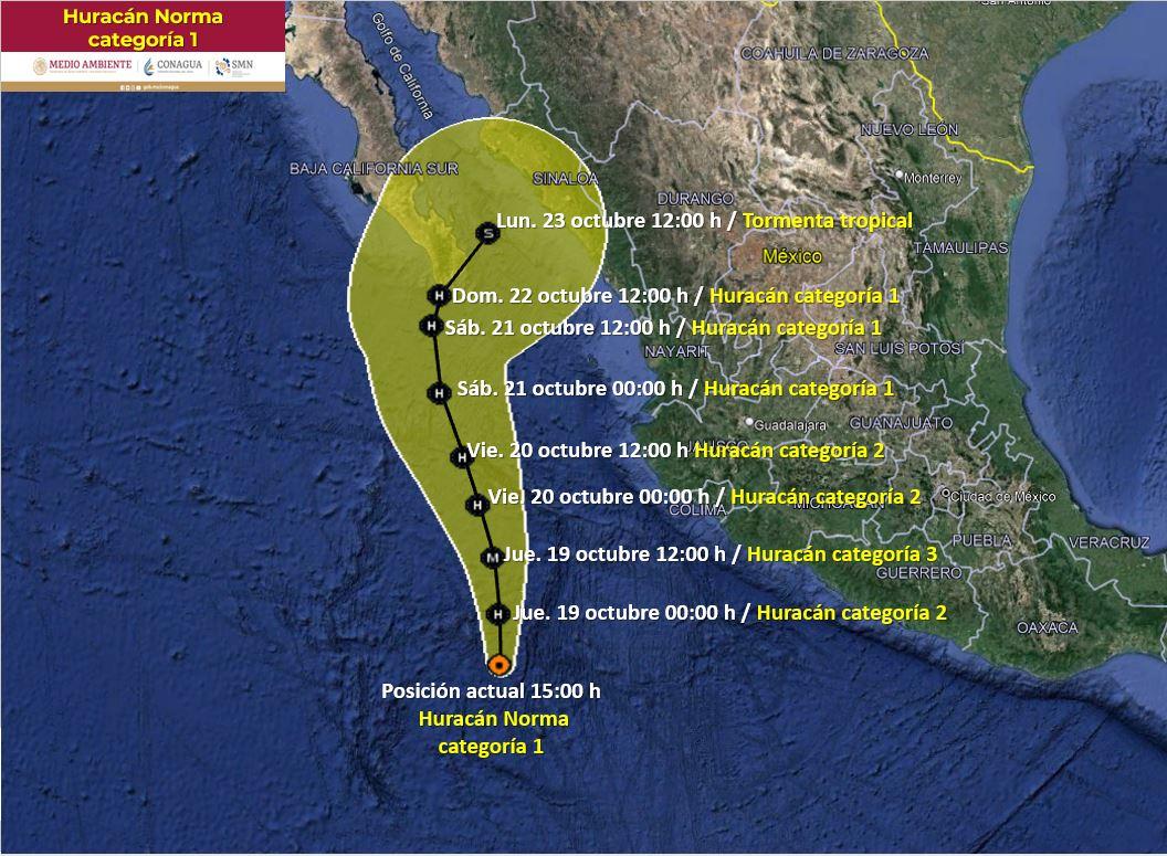 Huracán Norma podría alcanzar la peligrosa categoría 3 en su paso por costas de Jalisco