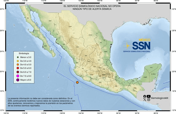 Sismo en México: Se registra movimiento de 4.8 en Manzanillo