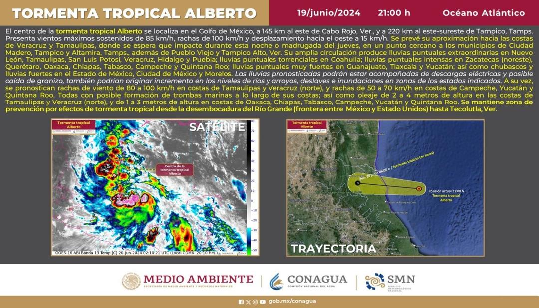 Tormenta Tropical Alberto se encuentra a 145 km al este de Cabo Rojo, Veracruz