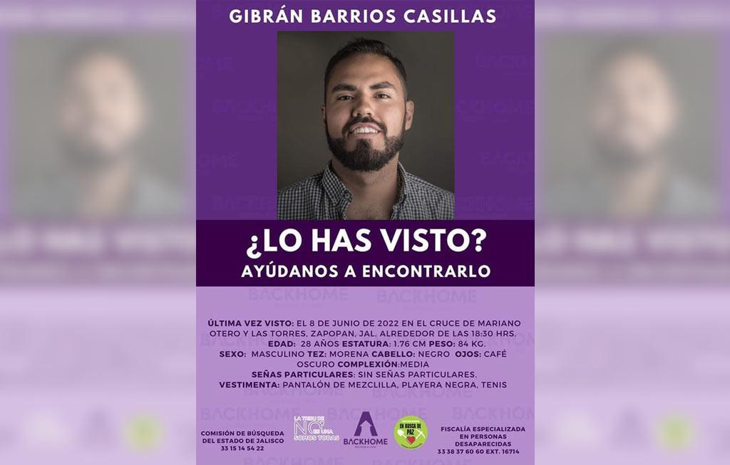 Localizan a Gibrán Barrios Casillas desaparecido el 8 de junio: Alfaro