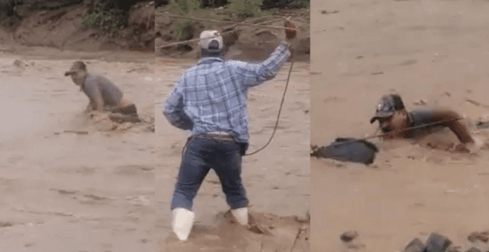 Rescatan a hombre que es arrastrado por la corriente de un río en Cumpas, Sonora