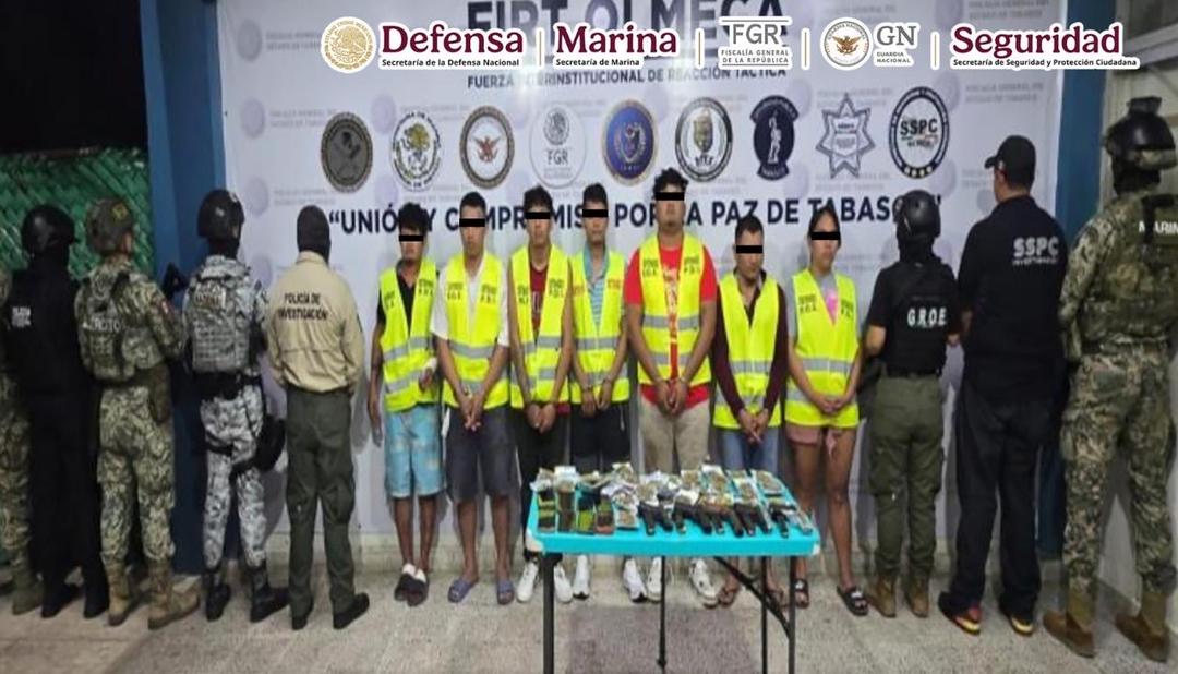 Tabasco: Detienen a ocho delincuentes y aseguran armamento tras operativo