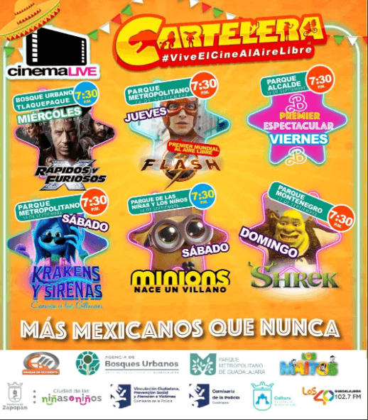 Cine al aire Libre Guadalajara: Cartelera del fin de semana del 14 al 17 de septiembre