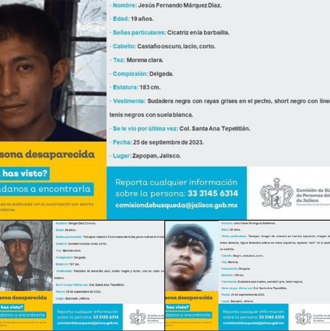 Zapopan: Desaparecen tres jóvenes en la Colonia Santa Ana Tepetitlán