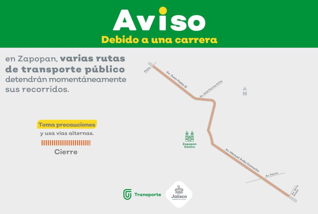 Transporte Público: Rutas de camiones detendrán su recorrido por carrera en Zapopan