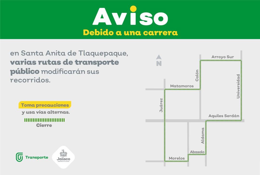 Zapopan y Tlaquepaque: Rutas del transporte público detendrán su recorrido por carrera deportiva