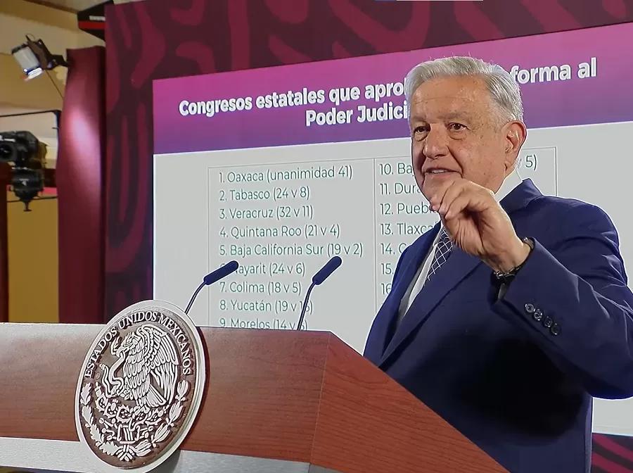 Reforma judicial: AMLO celebra que 18 congresos estatales la aprobaron