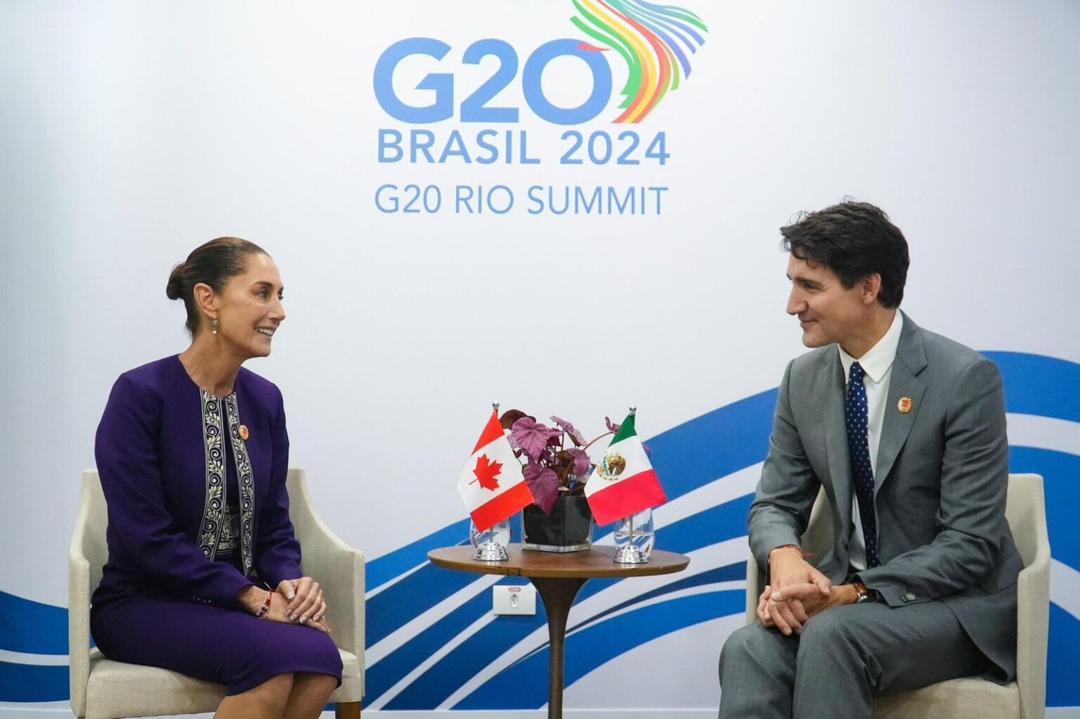 G20: Claudia Sheinbaum y Justin Trudeau hablan del ‘buen resultado del T-MEC’