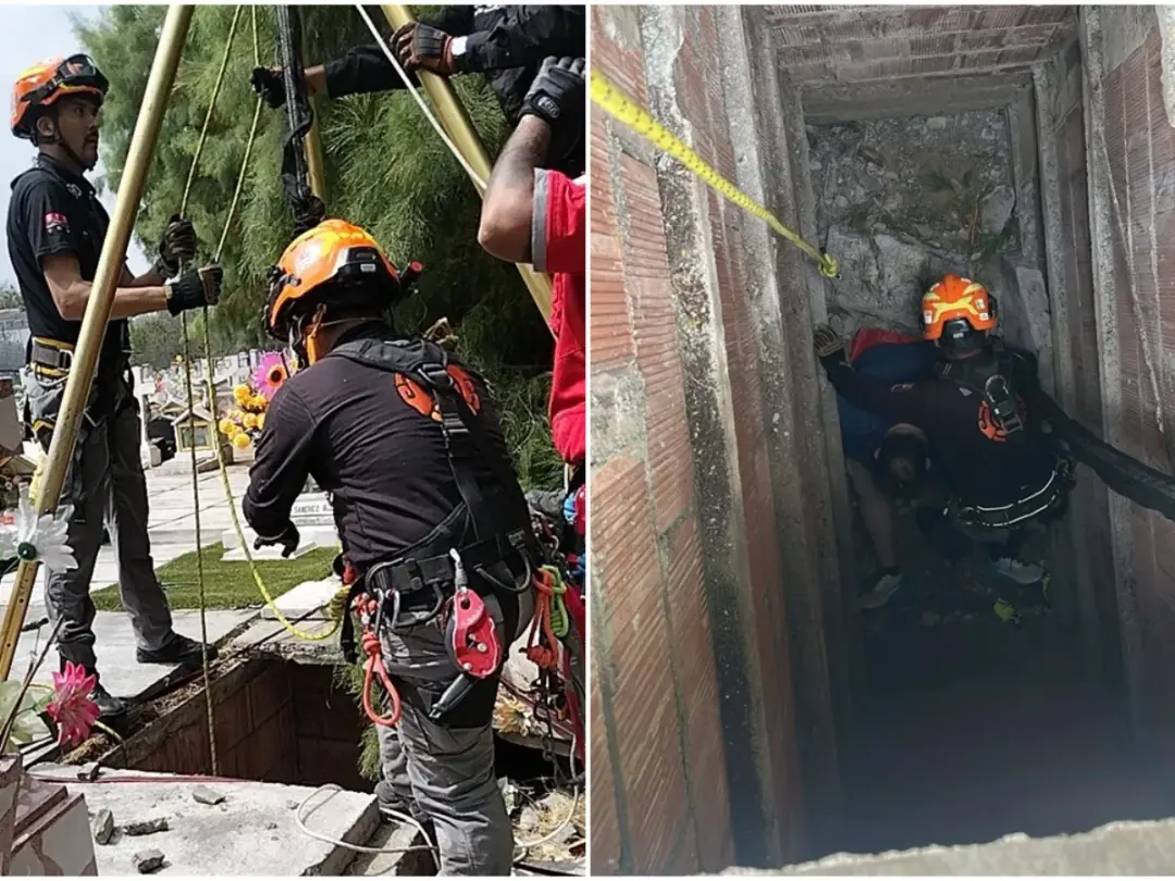 VIRAL: ¡De terror! Hombre cae a tumba en Monterrey