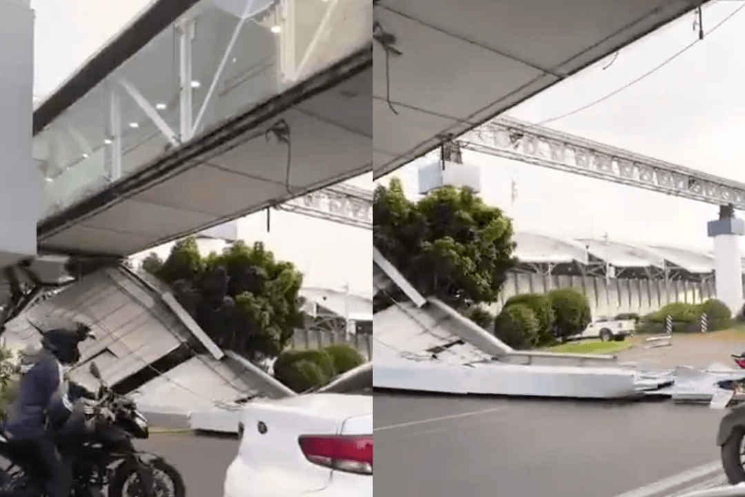 VIDEO: Cae techo de puente peatonal en el AICM; hay una persona lesionada