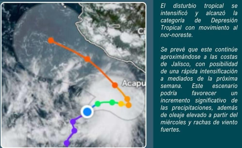 Depresión Tropical Diecisiete-E podría llegar a Jalisco